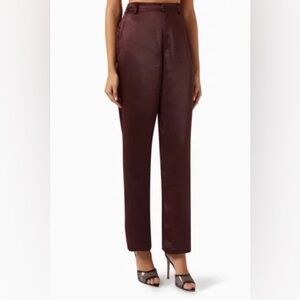 GOOD AMERICAN Straight Fit Satin Trouser Pants in Malbec